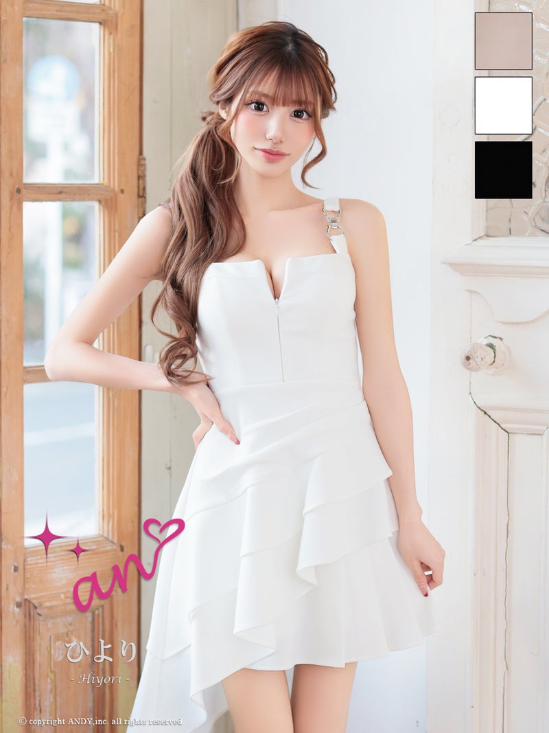 キャバドレス an アン 高級 ノースリーブ フレアミニドレス　ジップ　フリル バックオープン