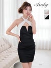 キャバドレス Andy アンディ 高級 ホルターネック タイトミニドレス 谷間見せ リボン バストシースルー