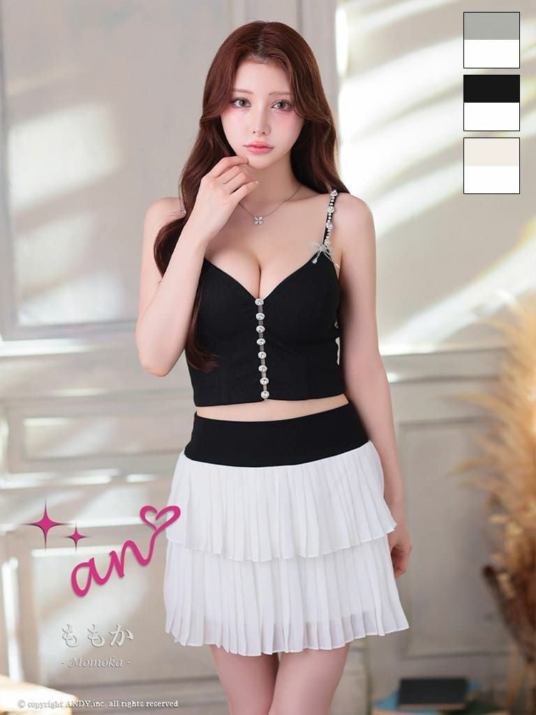 キャバドレス an アン キャミソール フレアミニドレス　ジップ　フリル バックオープン セットアップ