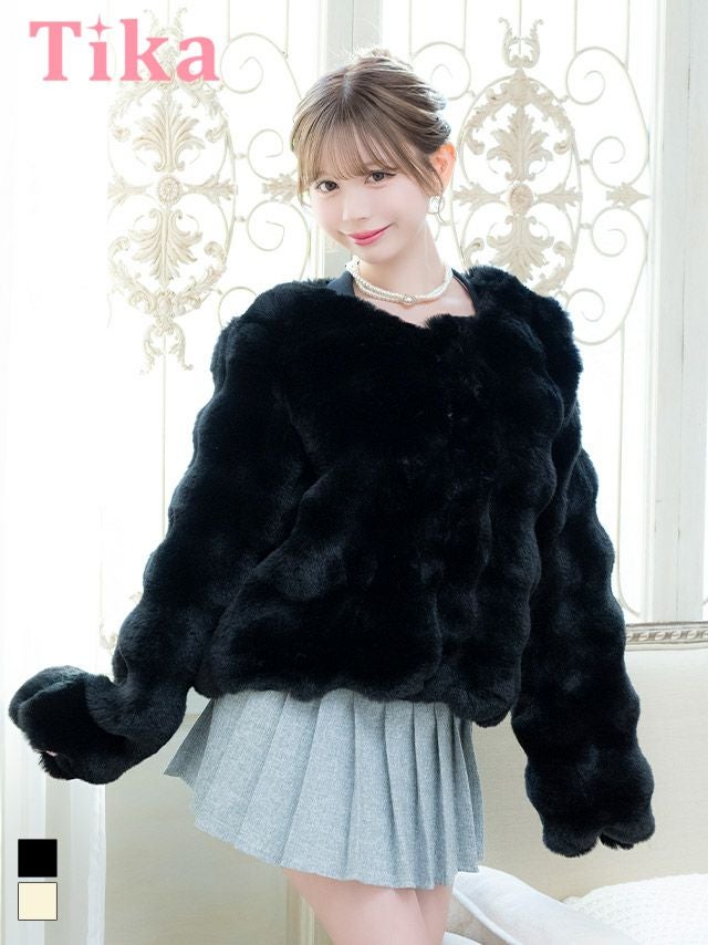 羽織り ボレロ ファー 長袖 ジャケット ショート丈 ノーカラー フェイクファー 体型カバー