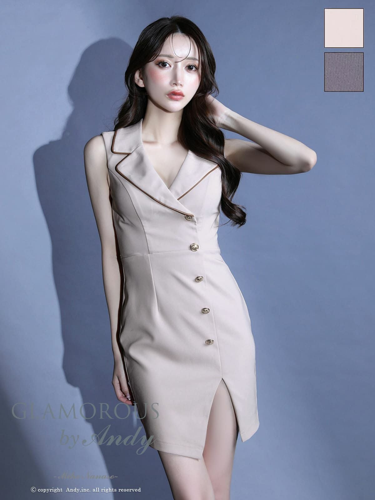 キャバドレス AndyGLAMOROUS アンディグラマラス ノースリーブ タイトミニドレス バストカット スリット 襟デザイン