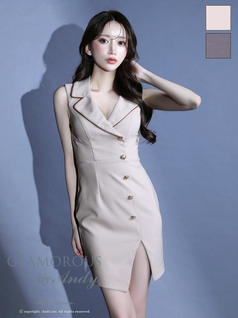 キャバドレス AndyGLAMOROUS アンディグラマラス ノースリーブ タイトミニドレス バストカット スリット 襟デザイン