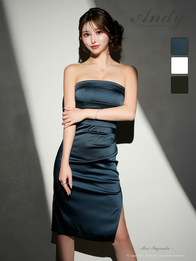 キャバドレス Andy アンディ 高級 ノースリーブ　膝丈ドレス タック スリット ワンカラー