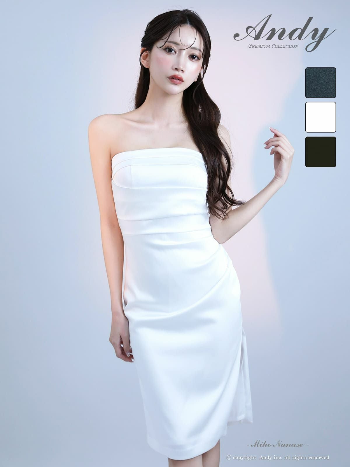 キャバドレス Andy アンディ 高級 ノースリーブ　膝丈ドレス タック スリット ワンカラー
