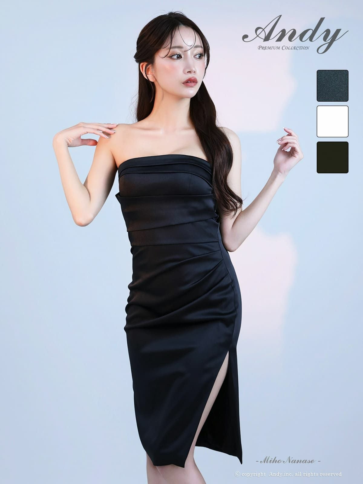 キャバドレス Andy アンディ 高級 ノースリーブ　膝丈ドレス タック スリット ワンカラー