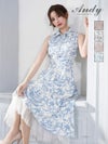 キャバドレス Andy アンディ 高級 ノースリーブ Aラインロングドレス　トワルドジュイ柄　 襟デザイン
