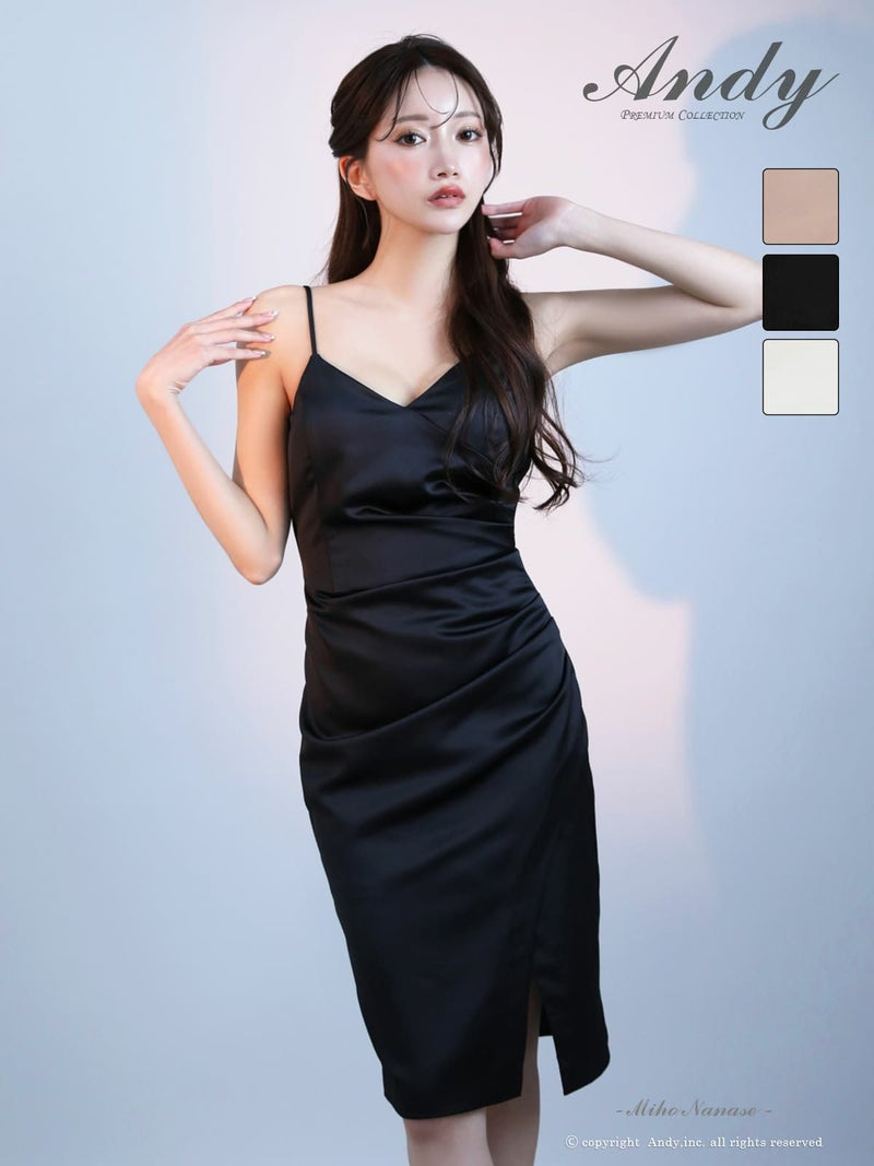 キャバドレス Andy アンディ 高級 キャミソール　膝丈ドレス タック スリット ワンカラー