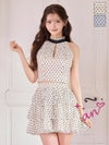 キャバドレス an アン 高級 ノースリーブ フレアミニドレス　セットアップ ジップ　谷間見せ ドット柄 フリル ハイネック