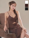 高級 タイト キャミソール 膝丈 谷間 ウエストカット ワンカラー チェーン付き