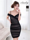キャバドレス an アン オフショルダー タイトミニドレス 谷間見せ タック ワンカラー