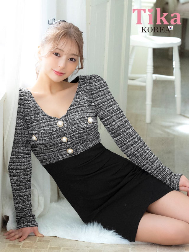 キャバドレス 韓国 ミニ丈 大きいサイズ タイト ミニドレス キャバクラ ワンピース 長袖