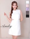 高級 Aライン ノースリーブ 背中魅せ ウエストカット ワンカラー リボン ミニドレス