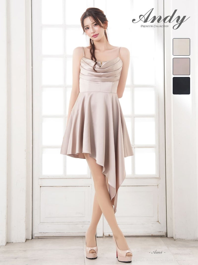 キャバドレス Andy アンディ 高級 キャミソール フレアミニドレス 谷間見せ ジップ ワンカラー プリーツ アシンメトリー