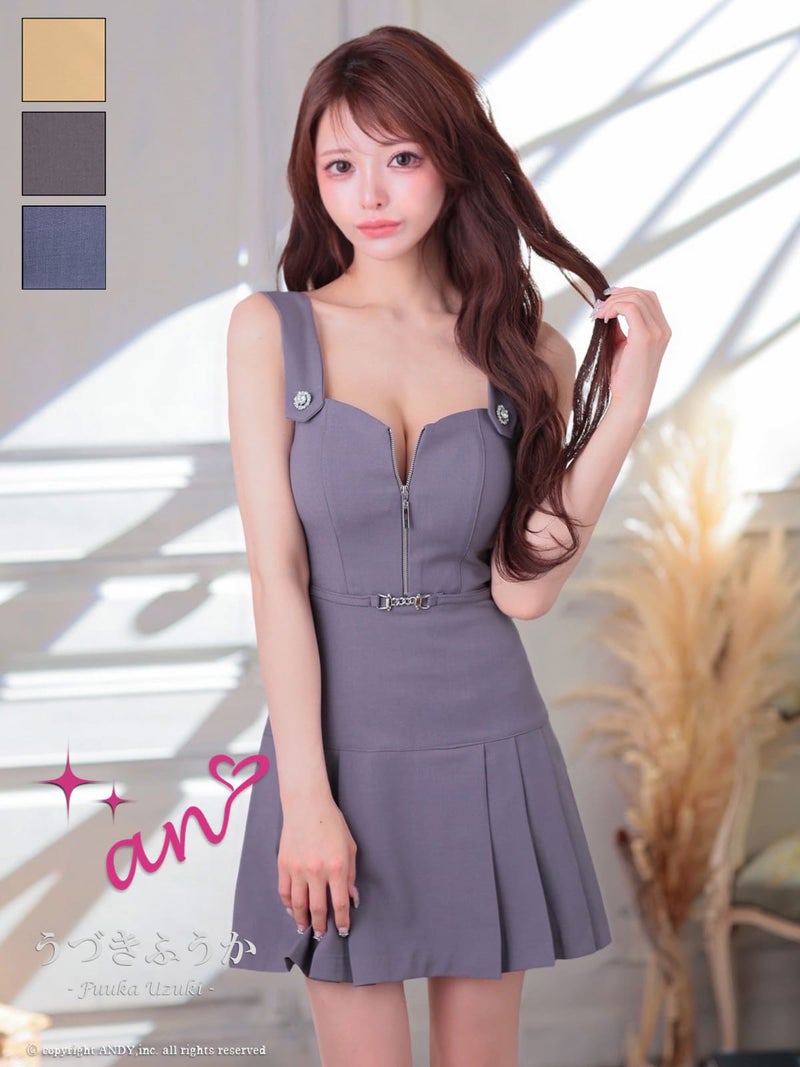 キャバドレス an アン 高級 ノースリーブ フレアミニドレス　バストカット　ジップ ウエストベルト プリーツ