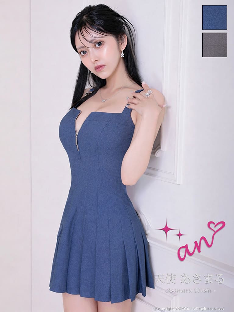 キャバドレス an アン 高級 ノースリーブ フレアミニドレス　バストカット　ジップ プリーツ