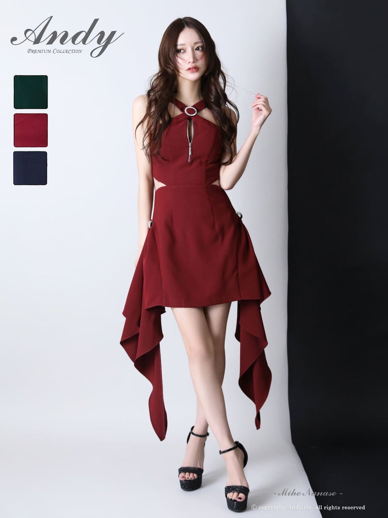 キャバドレス an アン 高級 ノースリーブ フレアミニドレス フリル ジップ バストカット ワンカラー くびれ