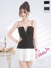 キャバドレス an アン 高級 キャミソール フレアミニドレス　バストカット　ジップ ビジュー プリーツ バイカラー