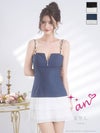 キャバドレス an アン 高級 キャミソール フレアミニドレス　バストカット　ジップ ビジュー プリーツ バイカラー
