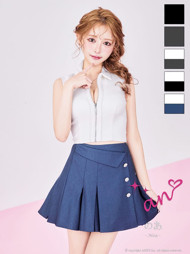 キャバドレス an アン 高級 ノースリーブ フレアミニドレス バストカット ジップ セットアップ プリーツ 襟付き