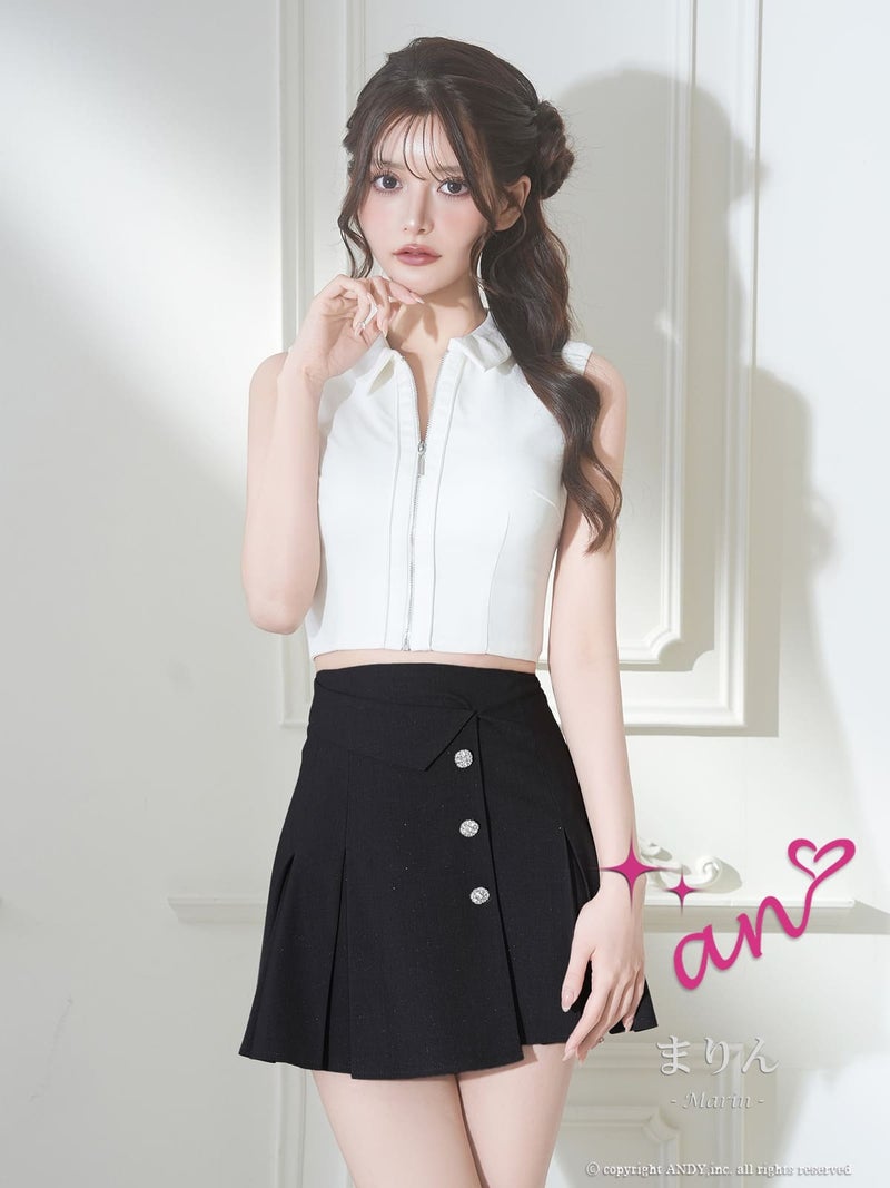 キャバドレス an アン 高級 ノースリーブ フレアミニドレス バストカット ジップ セットアップ プリーツ 襟付き