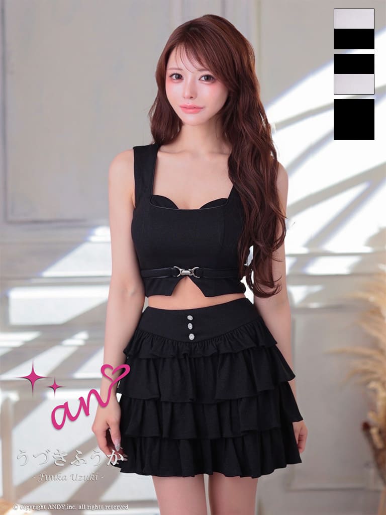 キャバドレス an アン 高級 ノースリーブ フレアミニドレス バストカット セットアップ ウエストベルト