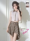 キャバドレス an アン 高級 ノースリーブ フレアミニドレス　チェック柄 襟付き セットアップ