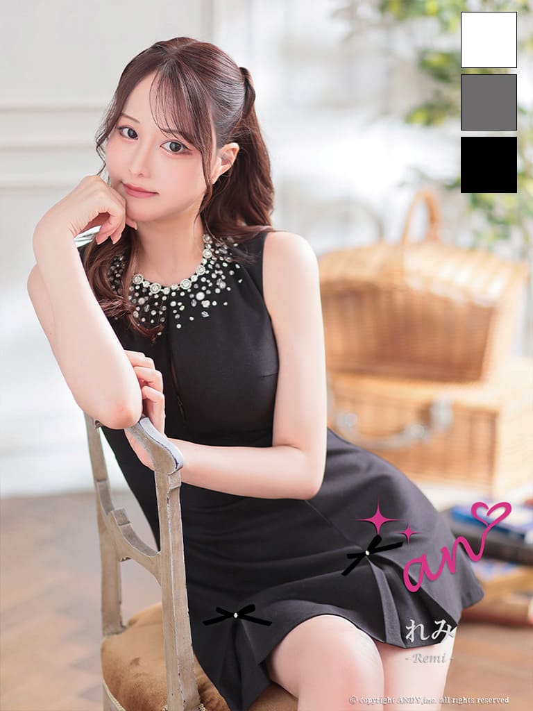 キャバドレス an アン 高級 ノースリーブ フレアミニドレス ジップ ビジュー リボン 背中魅せ