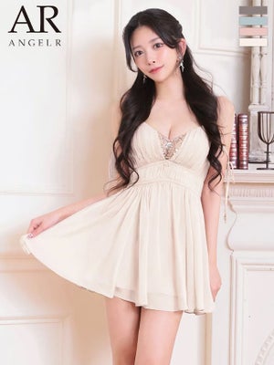 予約商品【4月中旬入荷予定】[Angel-R/エンジェルアール] 高級 ブランド Aラインミニドレス 谷間 キャミソール バストビジュー リボン シフォン