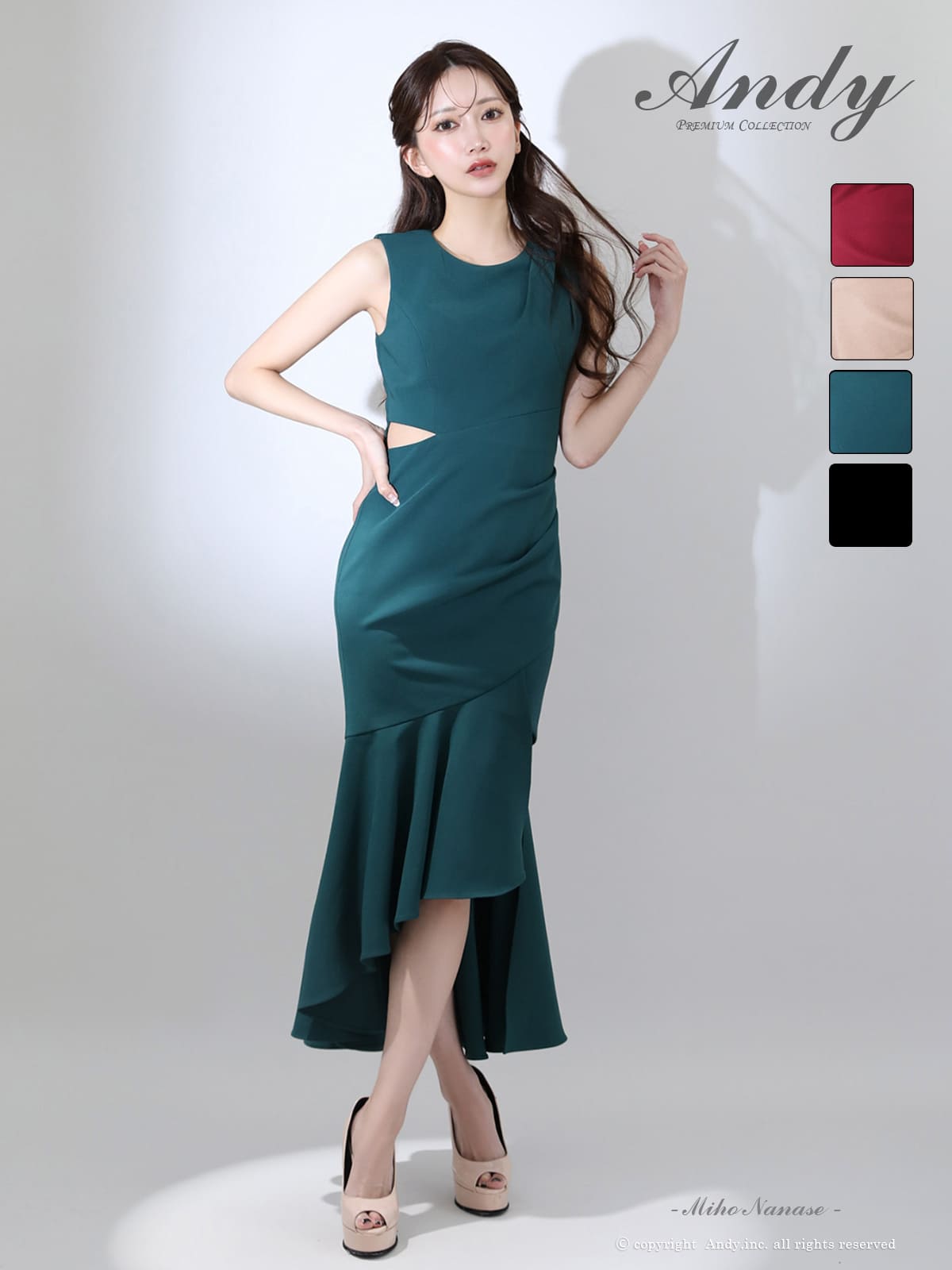 キャバドレス Andy アンディ 高級 ノースリーブ Aラインロングドレス くびれ スリット アシンメトリー