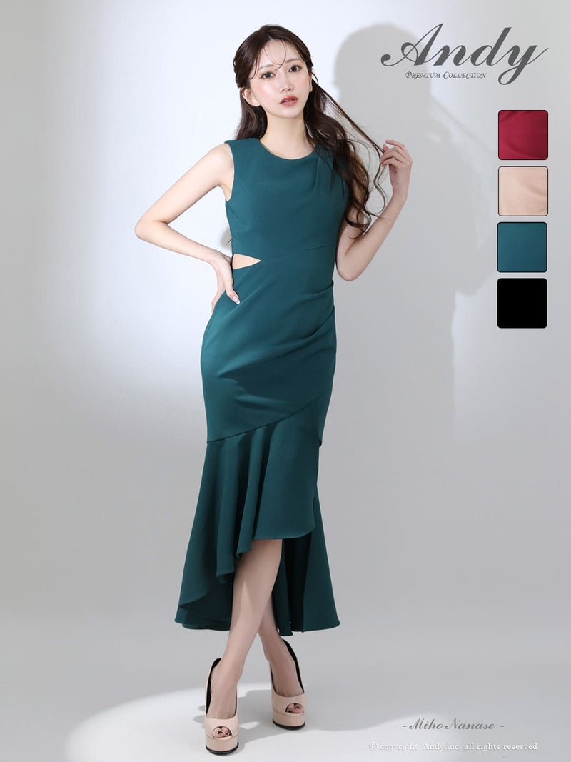 キャバドレス Andy アンディ 高級 ノースリーブ Aラインロングドレス くびれ スリット アシンメトリー