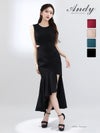 キャバドレス Andy アンディ 高級 ノースリーブ Aラインロングドレス くびれ スリット アシンメトリー