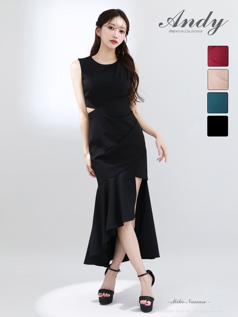 キャバドレス Andy アンディ 高級 ノースリーブ Aラインロングドレス くびれ スリット アシンメトリー
