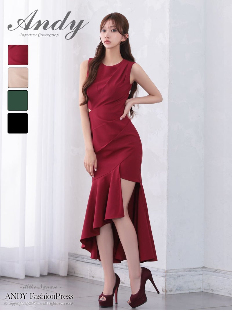 キャバドレス Andy アンディ 高級 ノースリーブ Aラインロングドレス くびれ スリット アシンメトリー