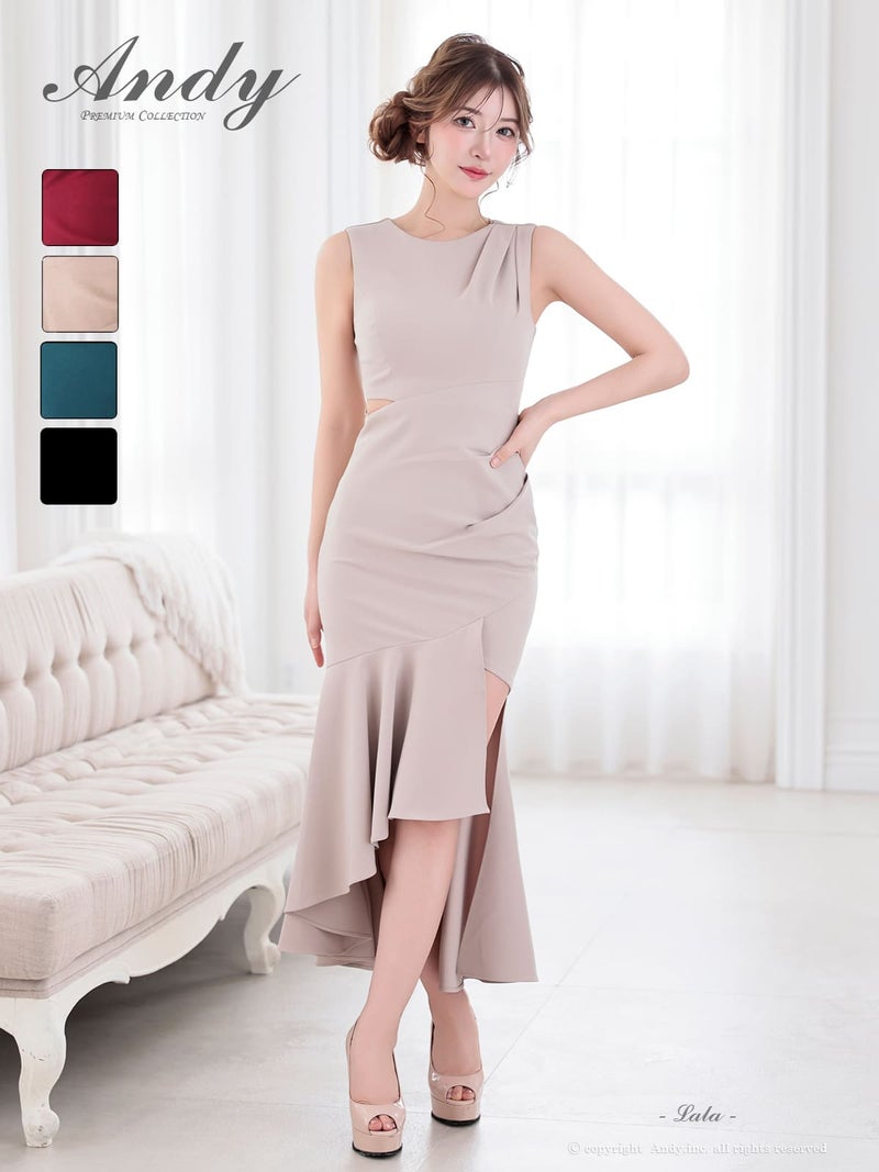 キャバドレス Andy アンディ 高級 ノースリーブ Aラインロングドレス くびれ スリット アシンメトリー