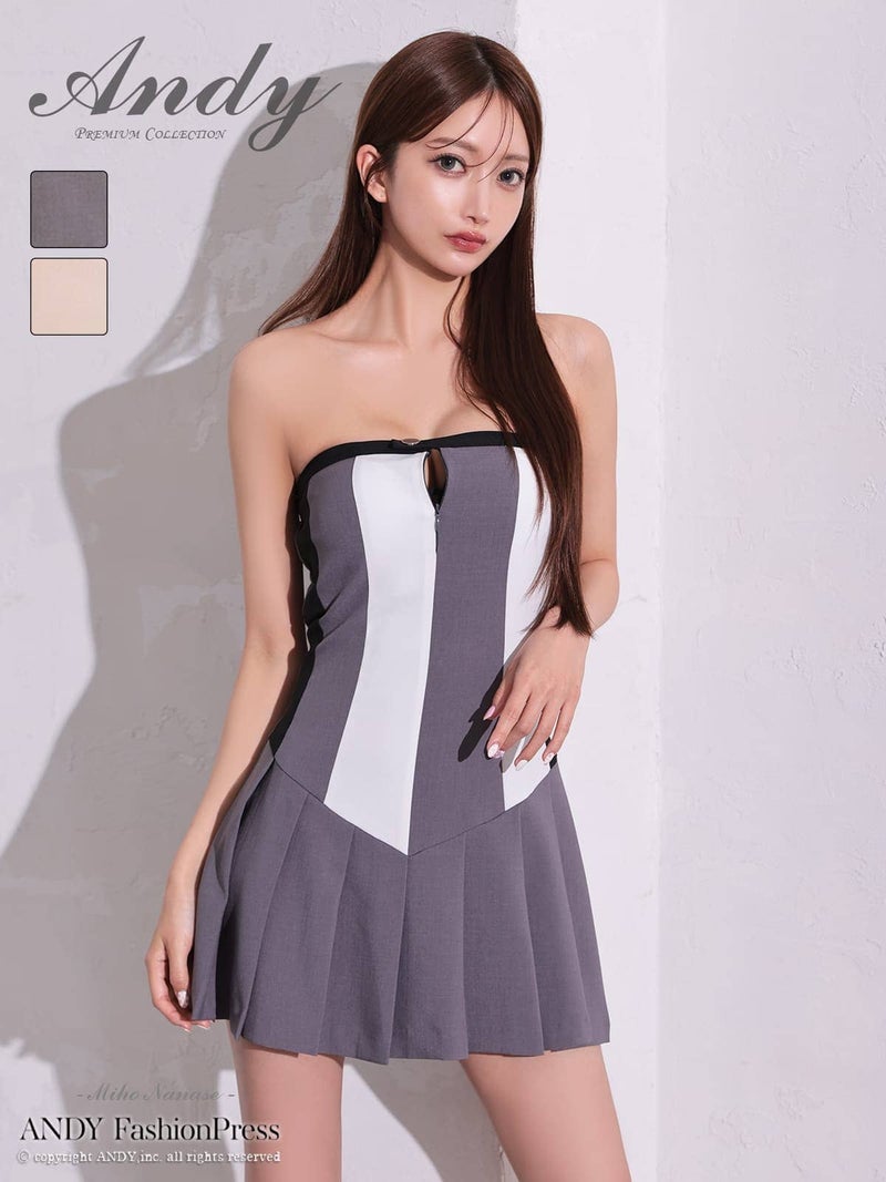 キャバドレス Andy アンディ 高級 ノースリーブ フレアミニドレス バイカラー ジップ バストカット プリーツ