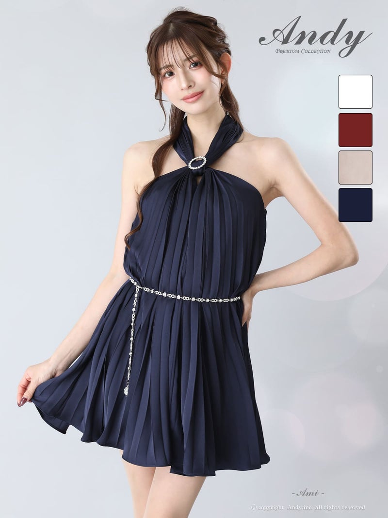 キャバドレス Andy アンディ 高級 ホルターネック フレアミニドレス ウエストベルト シフォン