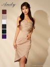 キャバドレス Andy　アンディ　高級 ブランド タイト ミニドレス 谷間 大人 上品 ジップ ベアトップ ギャザー