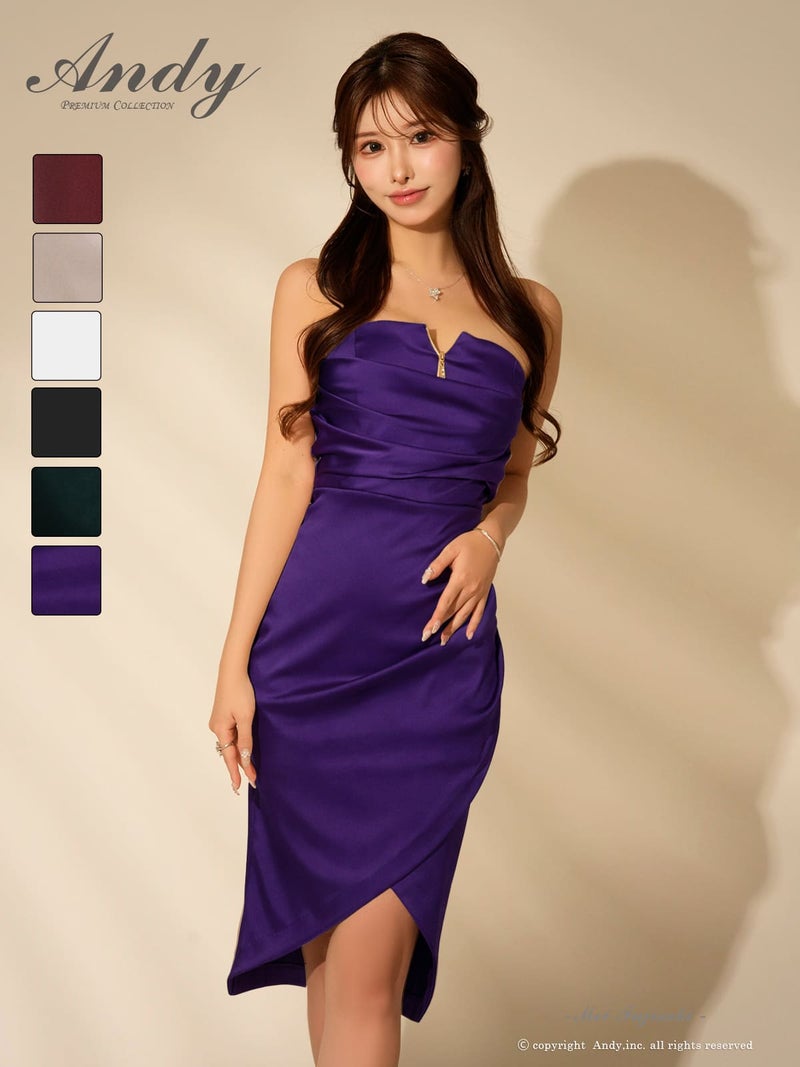 キャバドレス Andy　アンディ　高級 ブランド タイト ミニドレス 谷間 大人 上品 ジップ ベアトップ ギャザー