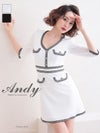 キャバドレス Andy　アンディ 高級 袖あり フレアミニドレス ウエストマーク ニット バイカラー