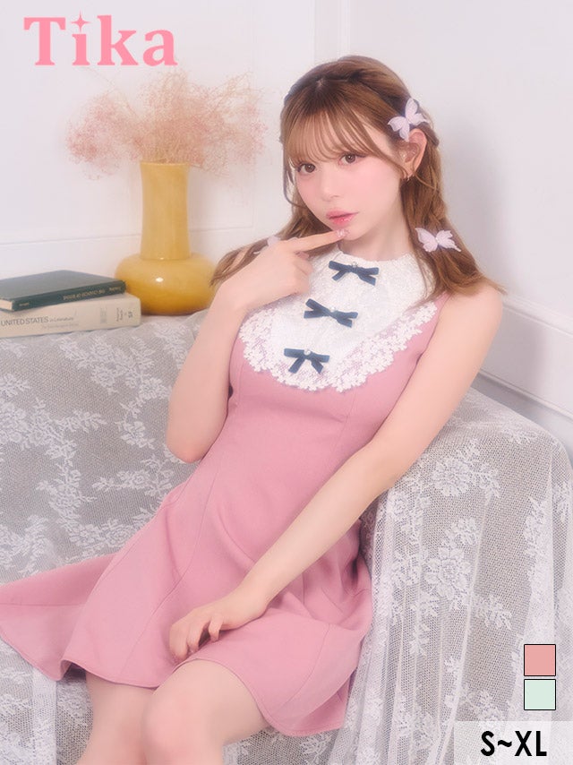 キャバドレス ミニ丈 フレア Aライン ワンピース ミニドレス 大きいサイズ レース リボン