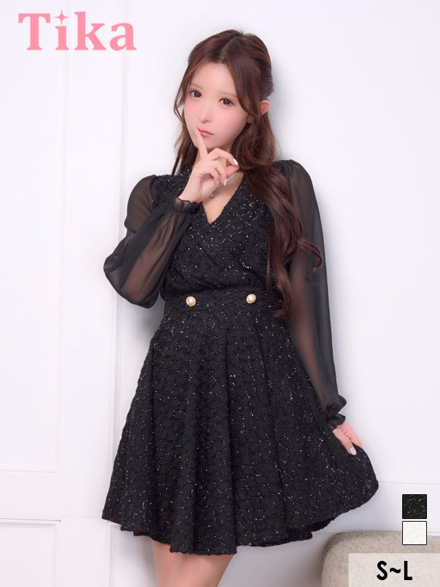 キャバドレス ミニ丈 大きいサイズ フレア Aライン ワンピース 袖あり 長袖 お呼ばれ