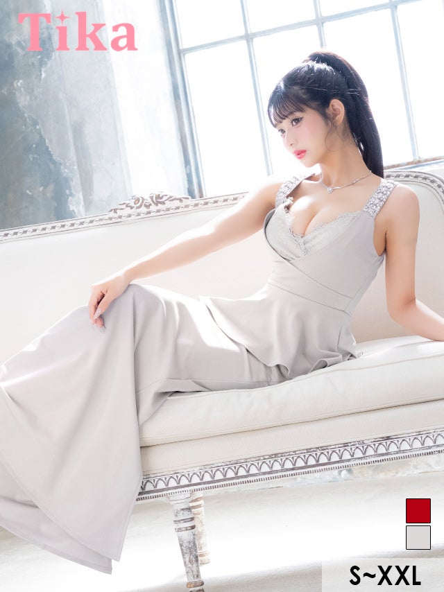 キャバドレス ロング丈 大きいサイズ タイト ロングドレス マーメイド グレー レッド ペプラム