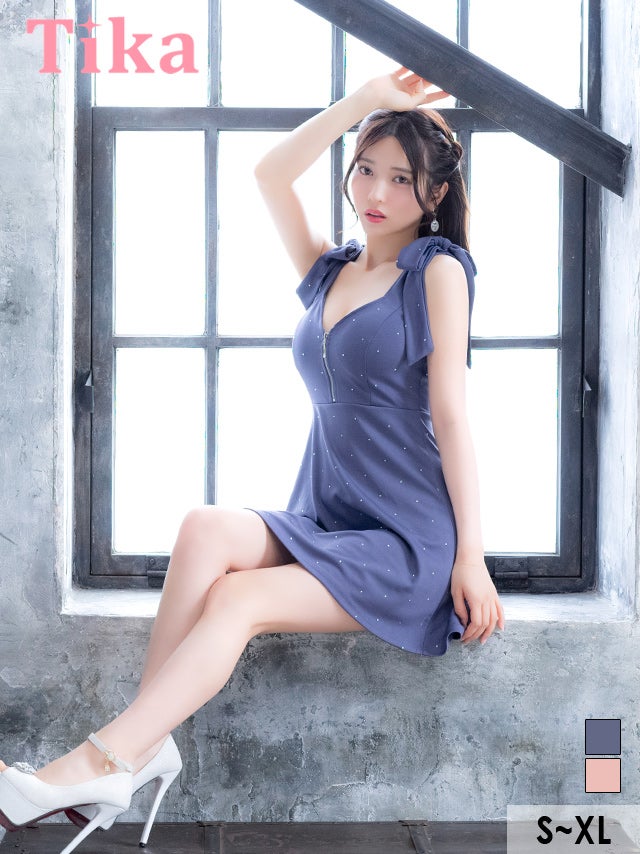 キャバドレス ミニ丈 大きいサイズ ワンピース キャバクラ Aライン フレア ミニドレス ジップ