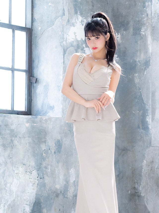 SALE] ロングドレス ノースリーブ ビジュー タイト 谷間 レース 大きい