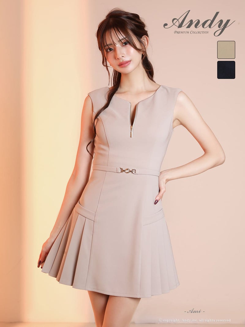 キャバドレス an アン 高級 ノースリーブ フレアミニドレス プリーツ ジップ バストカット ウエストベルト