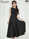 キャバドレス 膝丈ドレス Veautt/ヴュート 高級 ブランド Aライン膝丈ドレス セットアップ ノースリーブ ウエストクロスデザイン バックリボン ドレープ