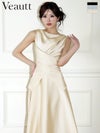 キャバドレス 膝丈ドレス Veautt/ヴュート 高級 ブランド Aライン膝丈ドレス セットアップ ノースリーブ ウエストクロスデザイン バックリボン ドレープ