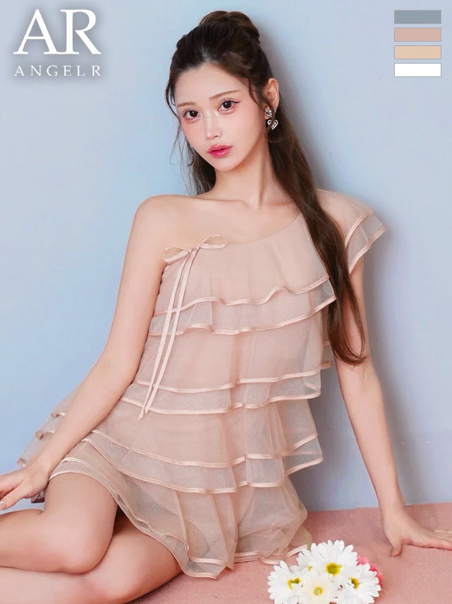 キャバドレス Angel-R エンジェルアール 高級 ブラブランド Aラインミニドレス ワンショルダー フリル リボン