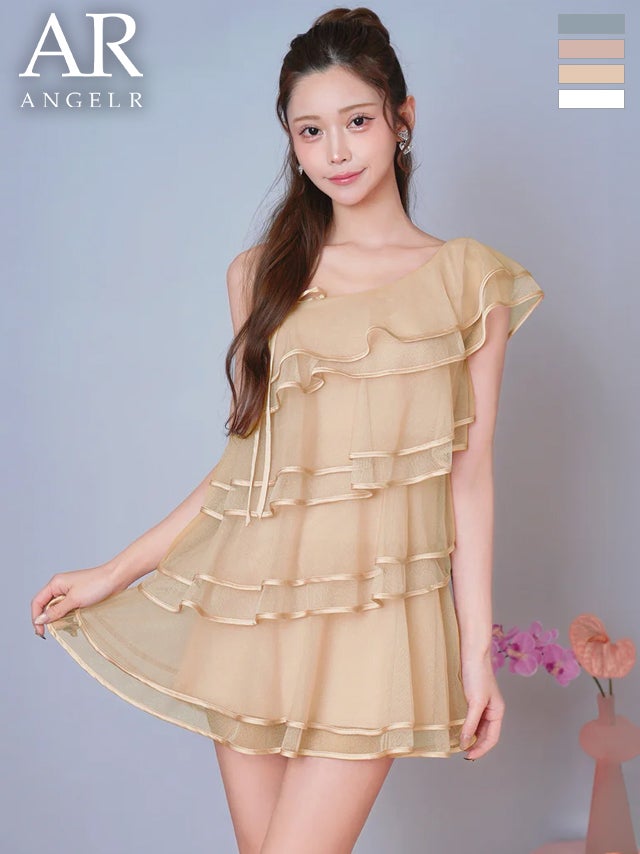 キャバドレス Angel-R エンジェルアール 高級 ブランド Aラインミニドレス ワンショルダー フリル リボン
