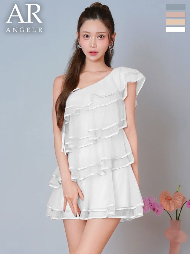 キャバドレス Angel-R エンジェルアール 高級 ブランド Aラインミニドレス ワンショルダー フリル リボン